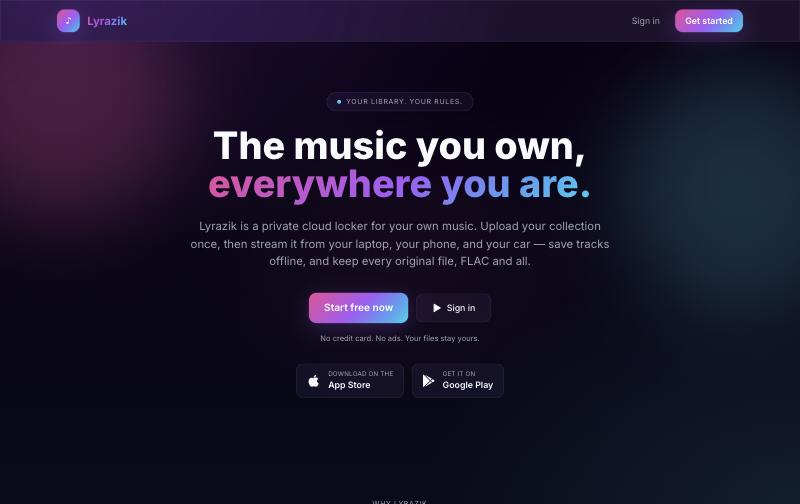 Lyrazik landing page &mdash; your music, everywhere