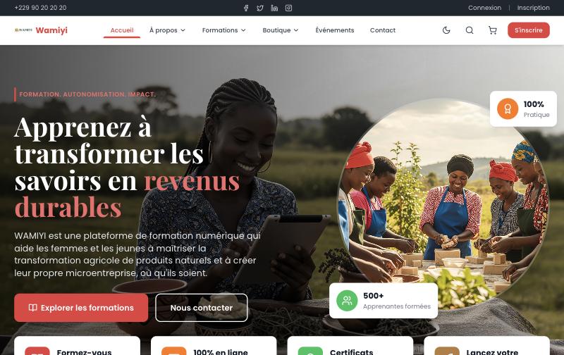 Wamiyi Acad&eacute;mie landing page